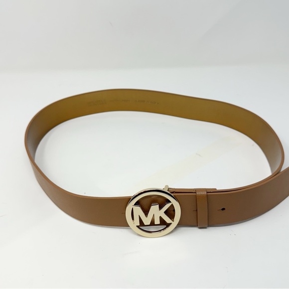 Michael Kors Brown Leather Belt Large – Gold MK Logo Buckle, Genuine Leather - Picture 4 of 16